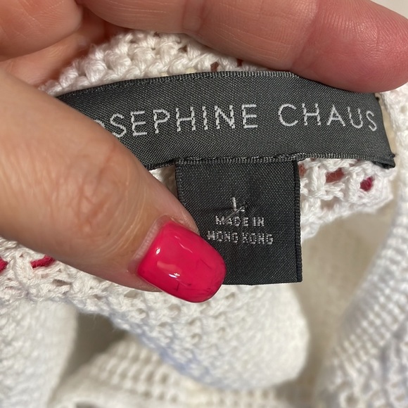 Josephine Chaus white crochet button up cardigan short sleeve cotton size Lrg - Picture 7 of 11